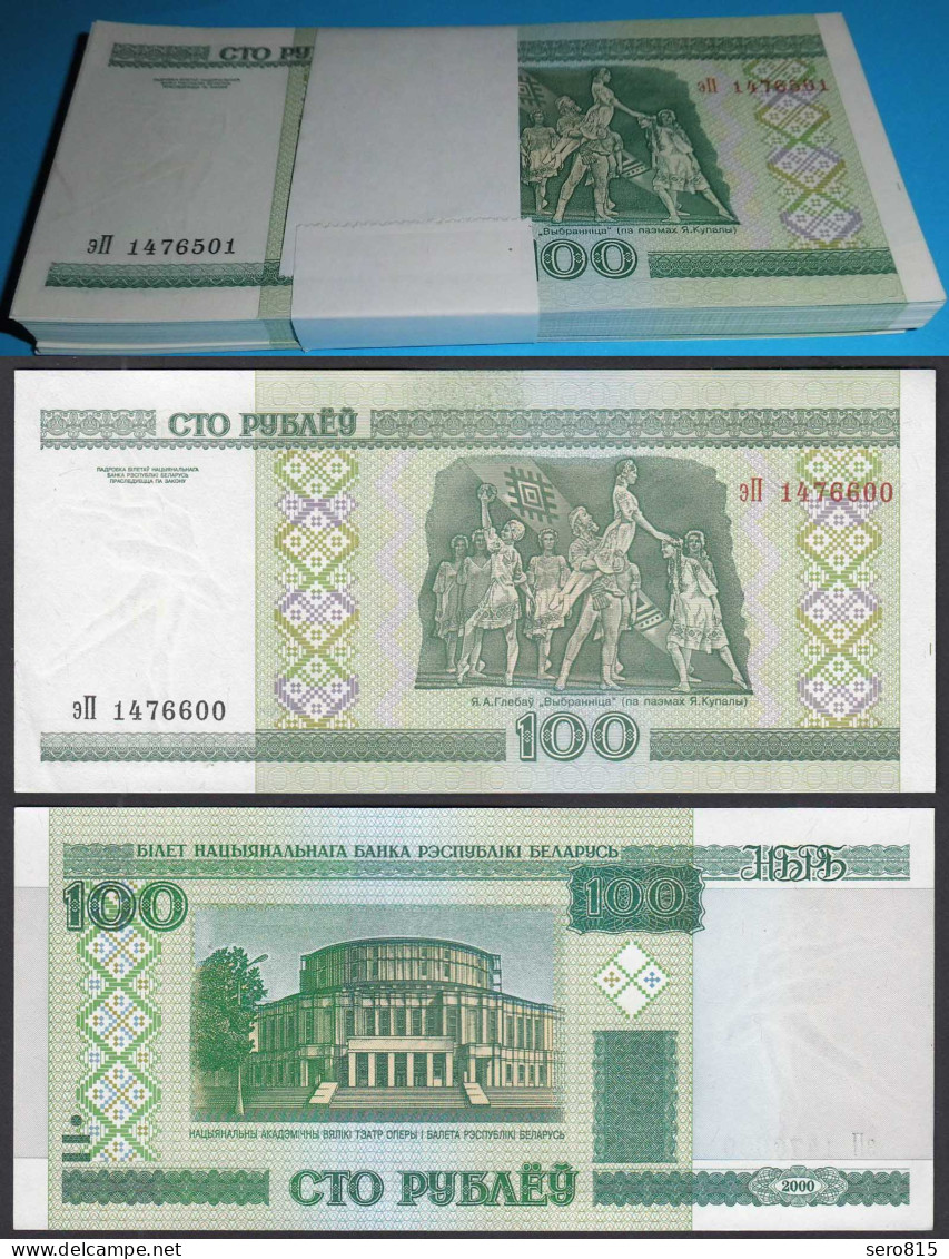 Weißrussland - Belarus 100 Rubel 2000 UNC Pick 26 BUNDLE á 100 Stück (90109 - Andere - Europa