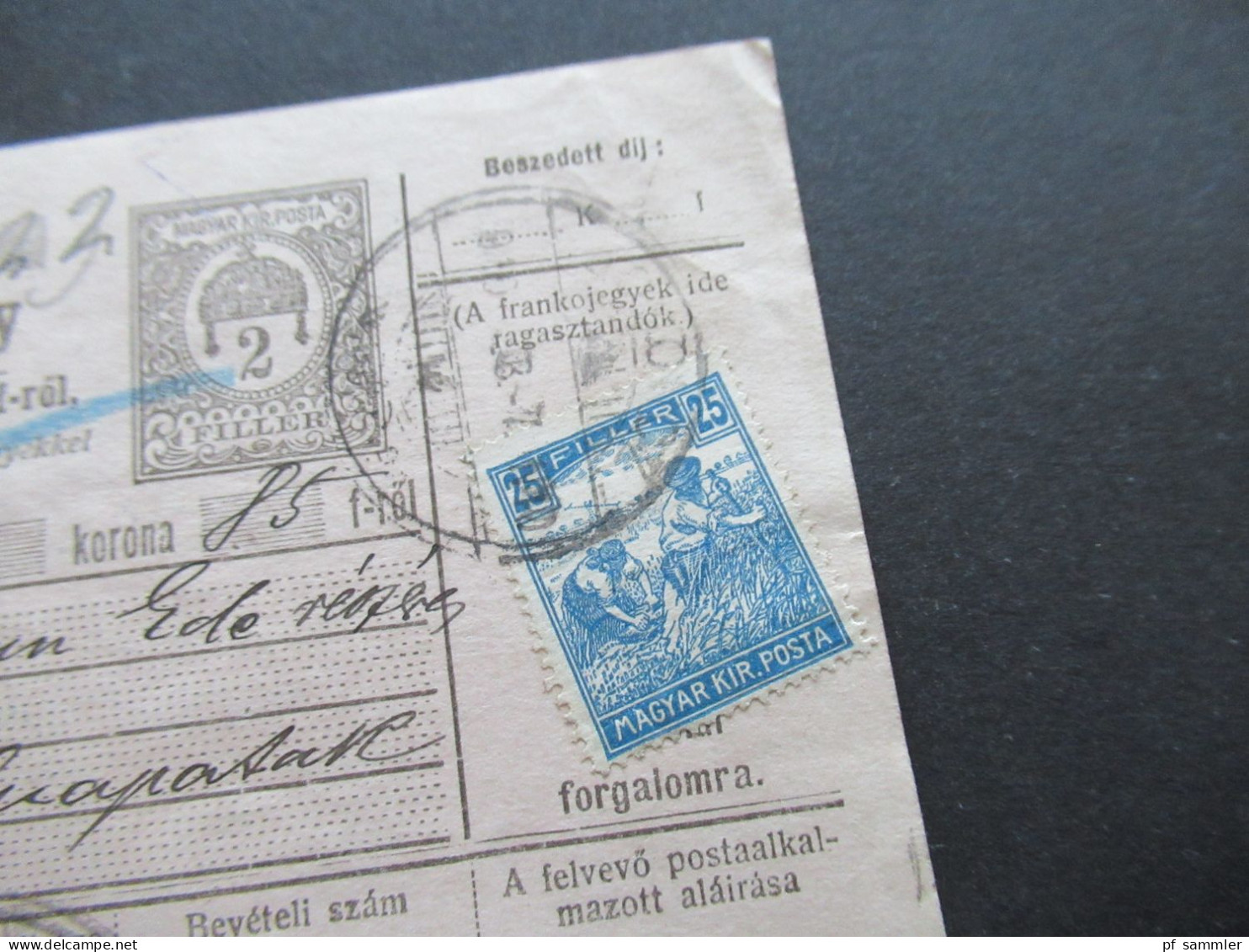 Ungarn 1919 GA / Postanweisung Postautalvany Mit 1x Zusatzfrankatur Rückseitig Violetter Stempel - Covers & Documents