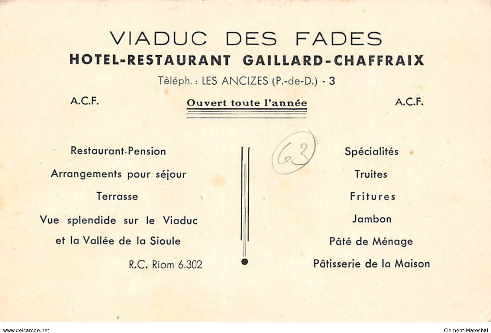 Viaduc Des FADES - Hôtel Chaffraix Et Des Fades - Très Bon état - Autres & Non Classés