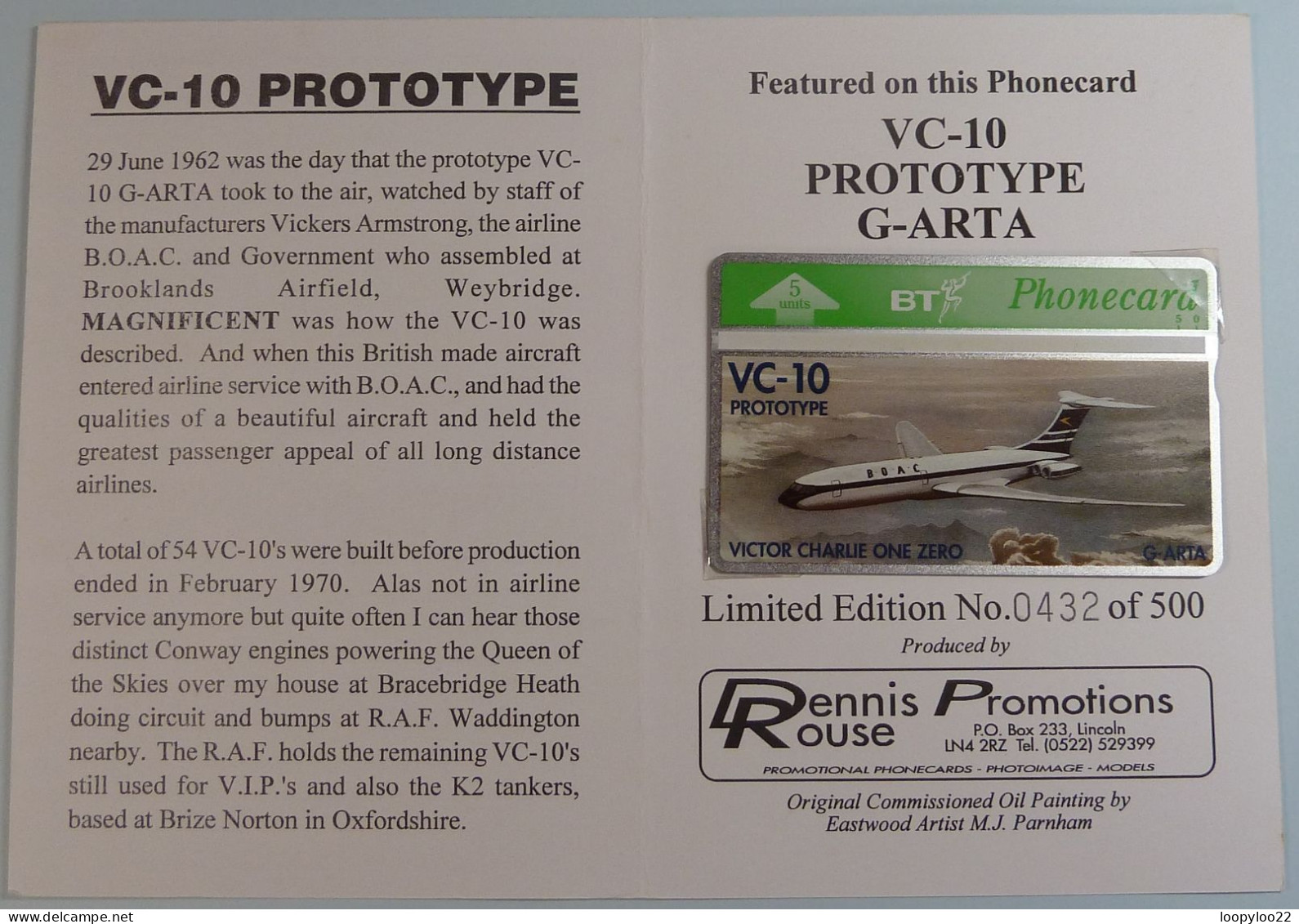 UK - BT - L&G - VC-10 Prototype - Victor Charlie One Zero - Rennie Rouse - Ltd Edition In Folder - 500ex - Mint - BT General Issues