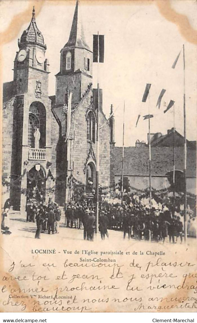 LOCMINE - Vue De L'Eglise Paroissiale Et De La Chapelle Saint Colomban - état - Locmine