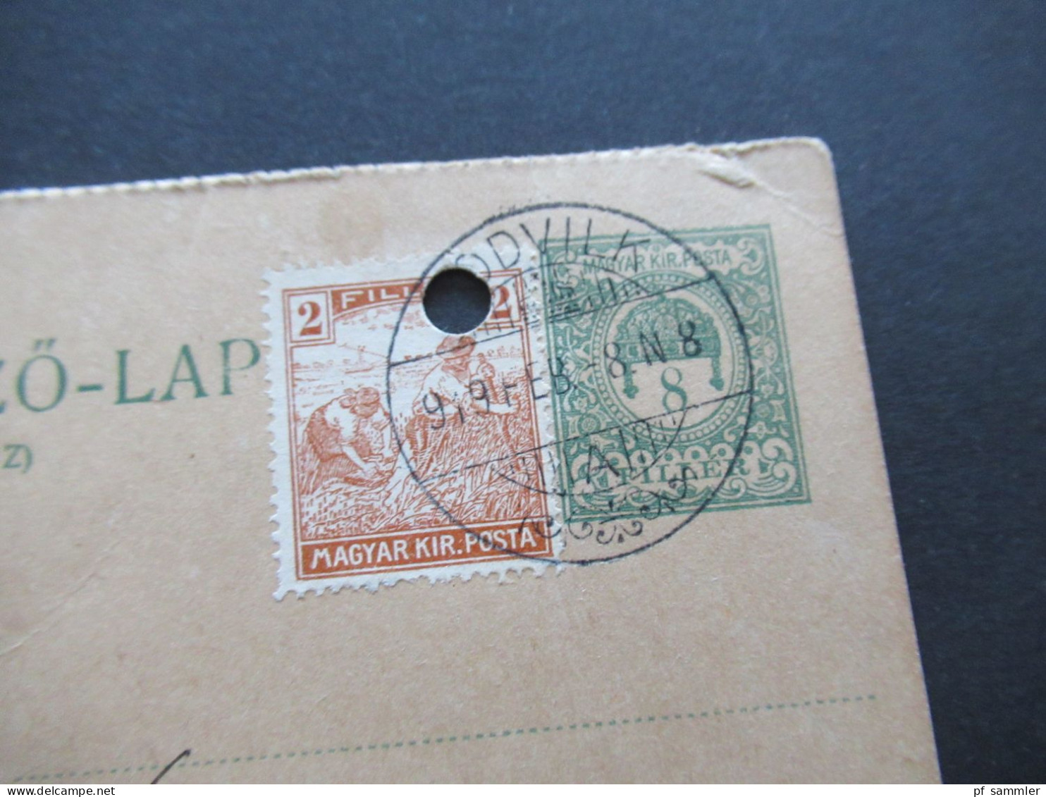 Ungarn 1919 GA / Levelezö Lap (Valasz) Mit 1x Zusatzfrankatur Stempel Podvilk / Podwilk Polen ?! - Briefe U. Dokumente