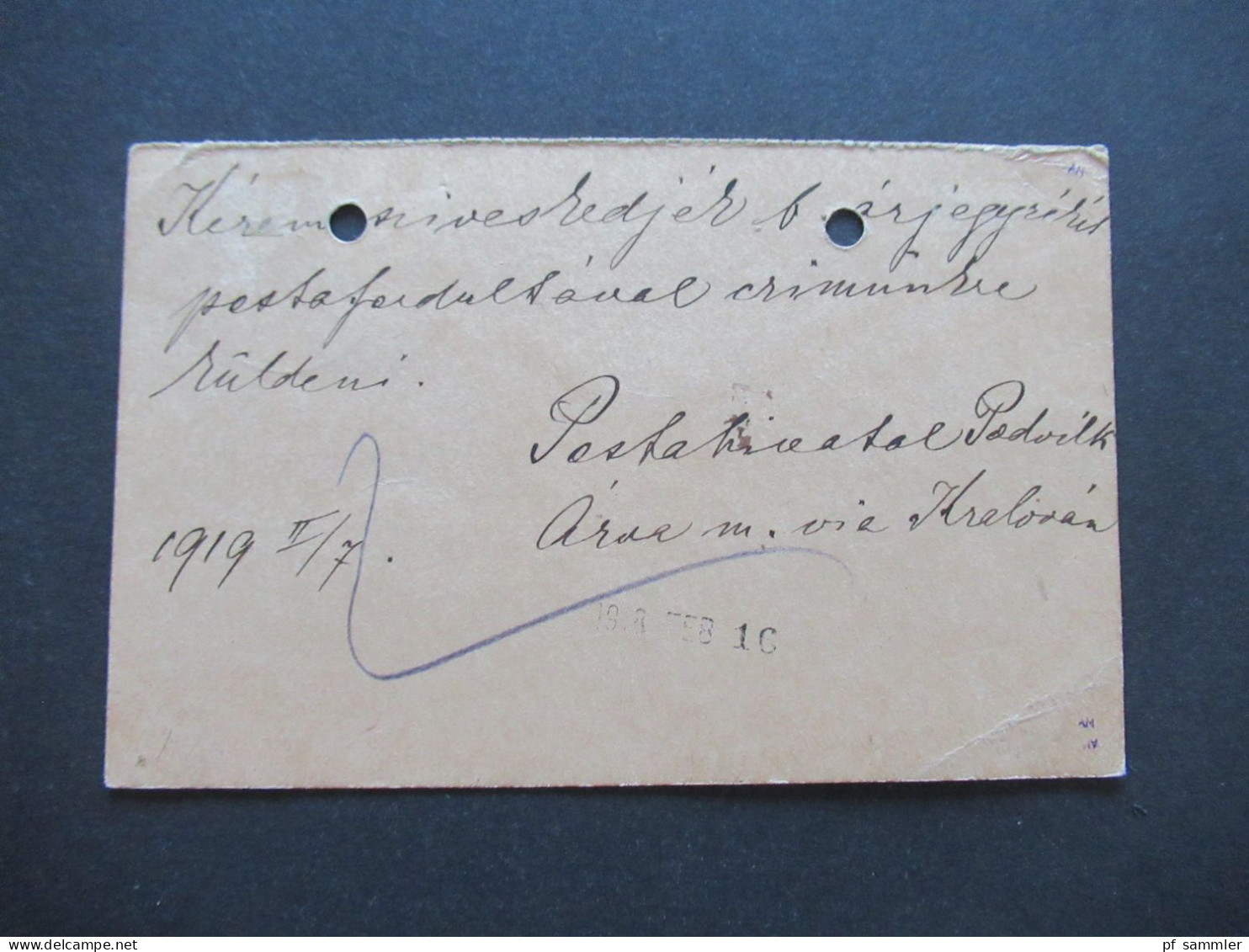 Ungarn 1919 GA / Levelezö Lap (Valasz) Mit 1x Zusatzfrankatur Stempel Podvilk / Podwilk Polen ?! - Briefe U. Dokumente