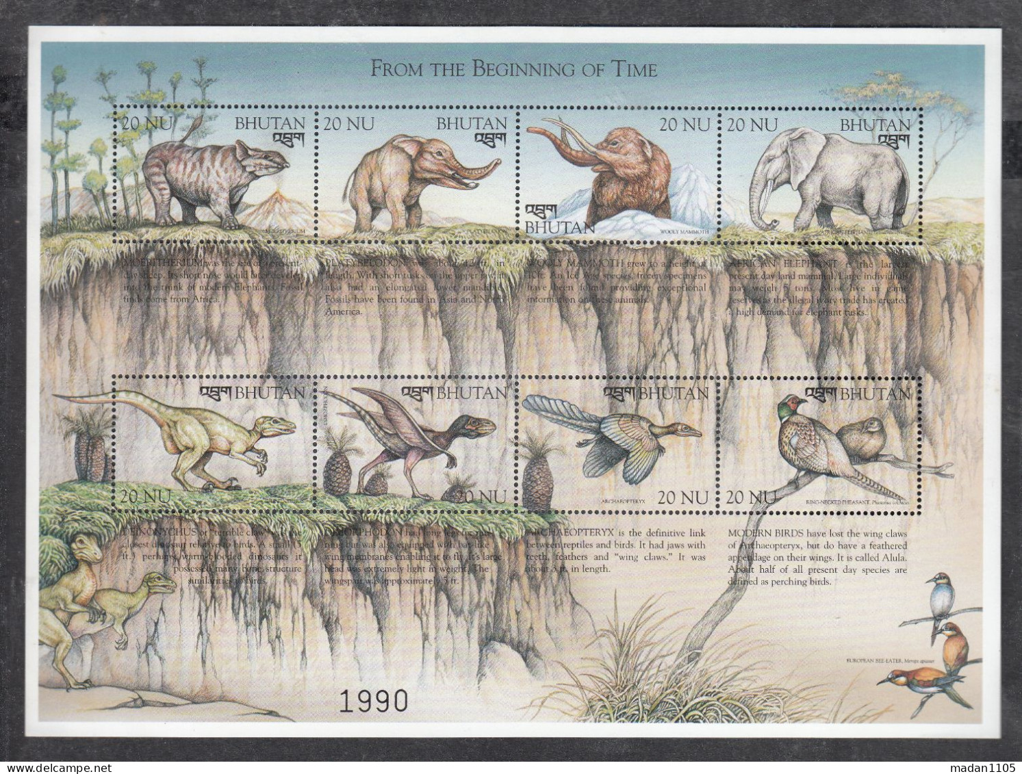 BHUTAN, 1999, Prehistoric Animals, Sheetlet, 1 V, MNH, (**) - Bhutan