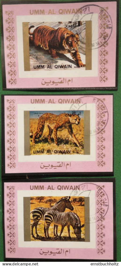 UMM Al Qiwain 1972 Imperf Deluxe 3v° Gestempelt M/S - Umm Al-Qaiwain