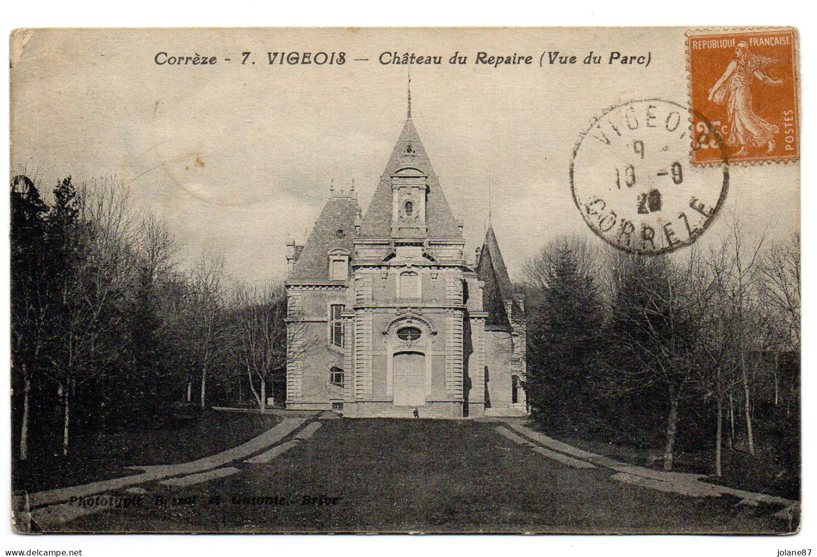 CPA   19  VIGEOIS     -   CHATEAU DU REPAIRE    VU DU PARC - Autres & Non Classés