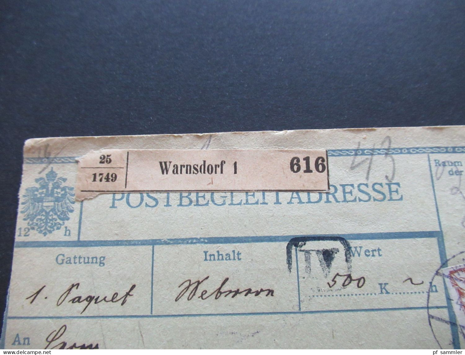 CSR / Sudetenland 1919 Hradschin / Mucha Auf Postbegleitadresse Warnsdorf 1 Ank. Stempel Galgöcz Slowakei - Covers & Documents