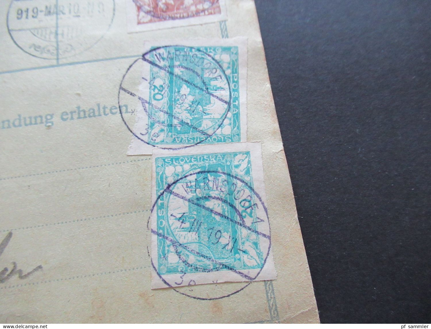 CSR / Sudetenland 1919 Hradschin / Mucha auf Postbegleitadresse Warnsdorf 1 Ank. Stempel Galgöcz Slowakei