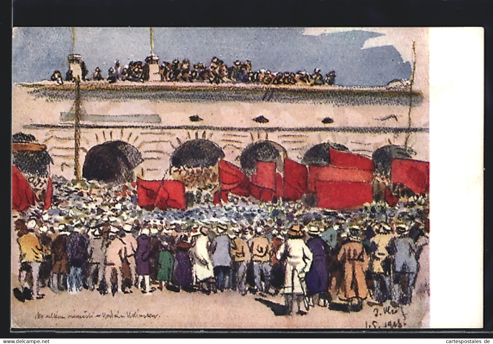 Künstler-AK Verchnie-Udinsk, La Fete Du 1er Mai 1918, Arbeiterbewegung  - Russie