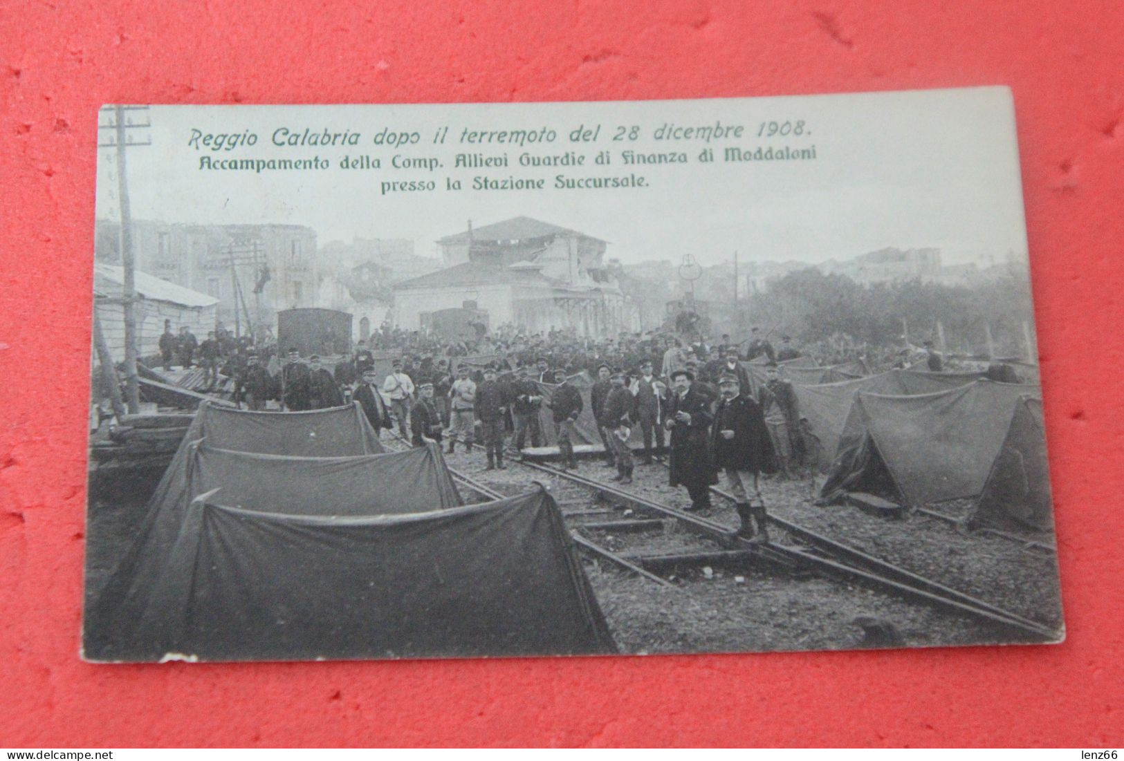 Reggio Calabria La Stazione Succursale Con Accampamento Guardie Di Finanza Dopo Il Terremoto 1909 - Reggio Calabria