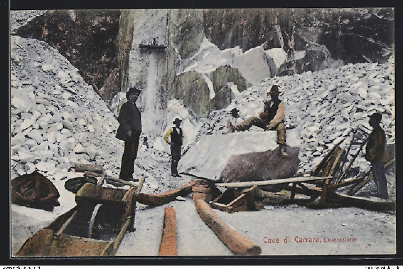 Cartolina Carrara, Le Cave, Lavorazione, Marmorsteinbruch  - Carrara