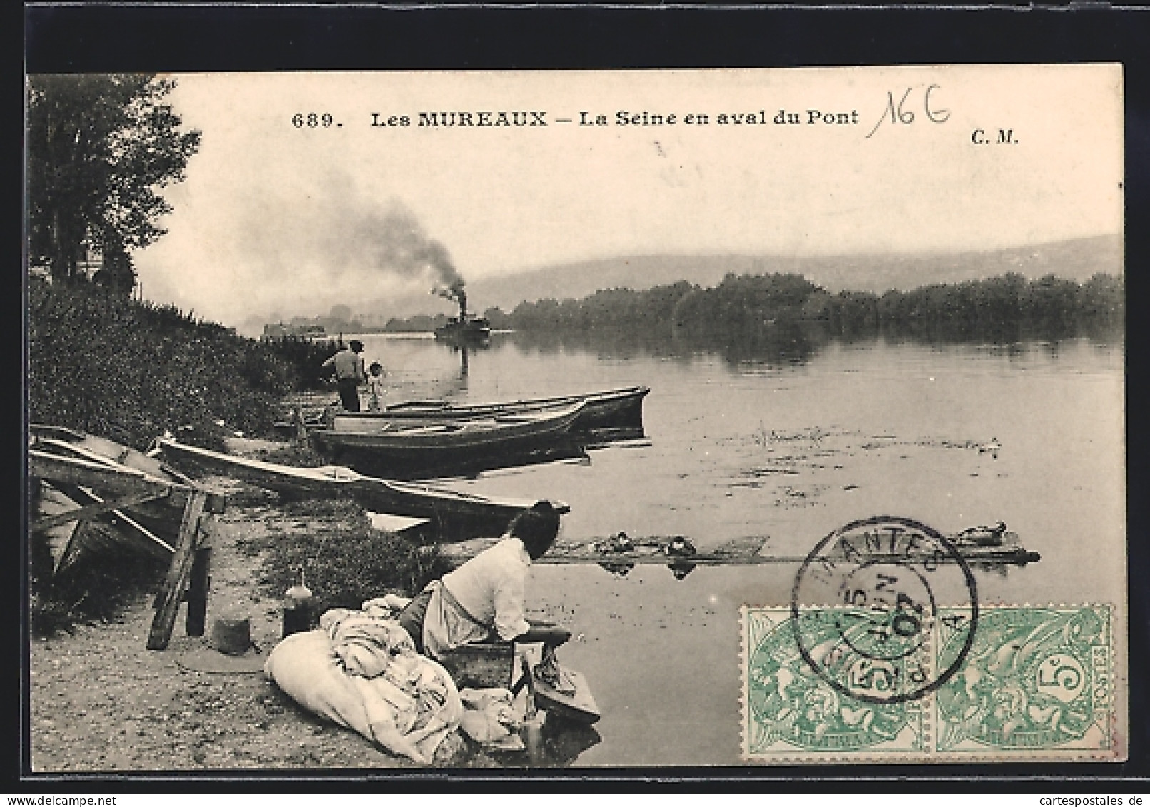 CPA Les Mureaux, La Seine En Aval Du Pont  - Les Mureaux