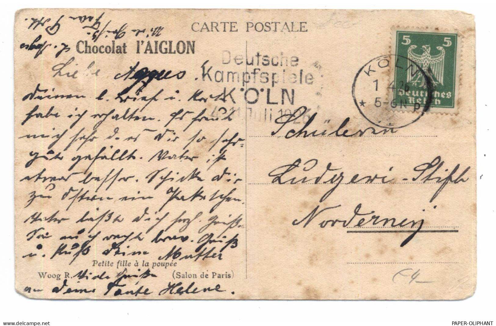 5000 KÖLN, Postgeschichte, Maschinenstempel Deutsche Kampfspiele 1926 - Koeln