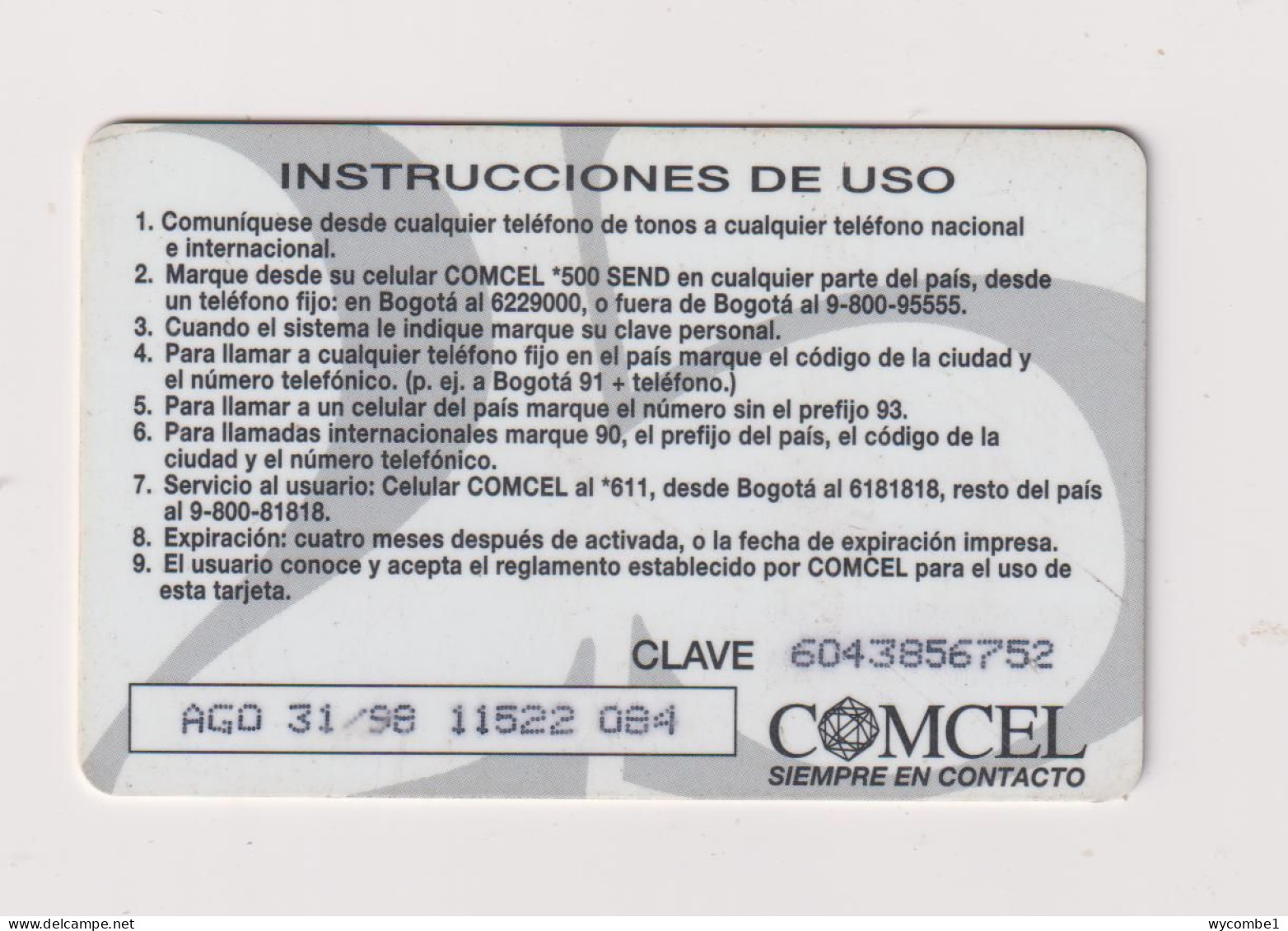 COLOMBIA -  Amigo  Remote  Phonecard - Colombie