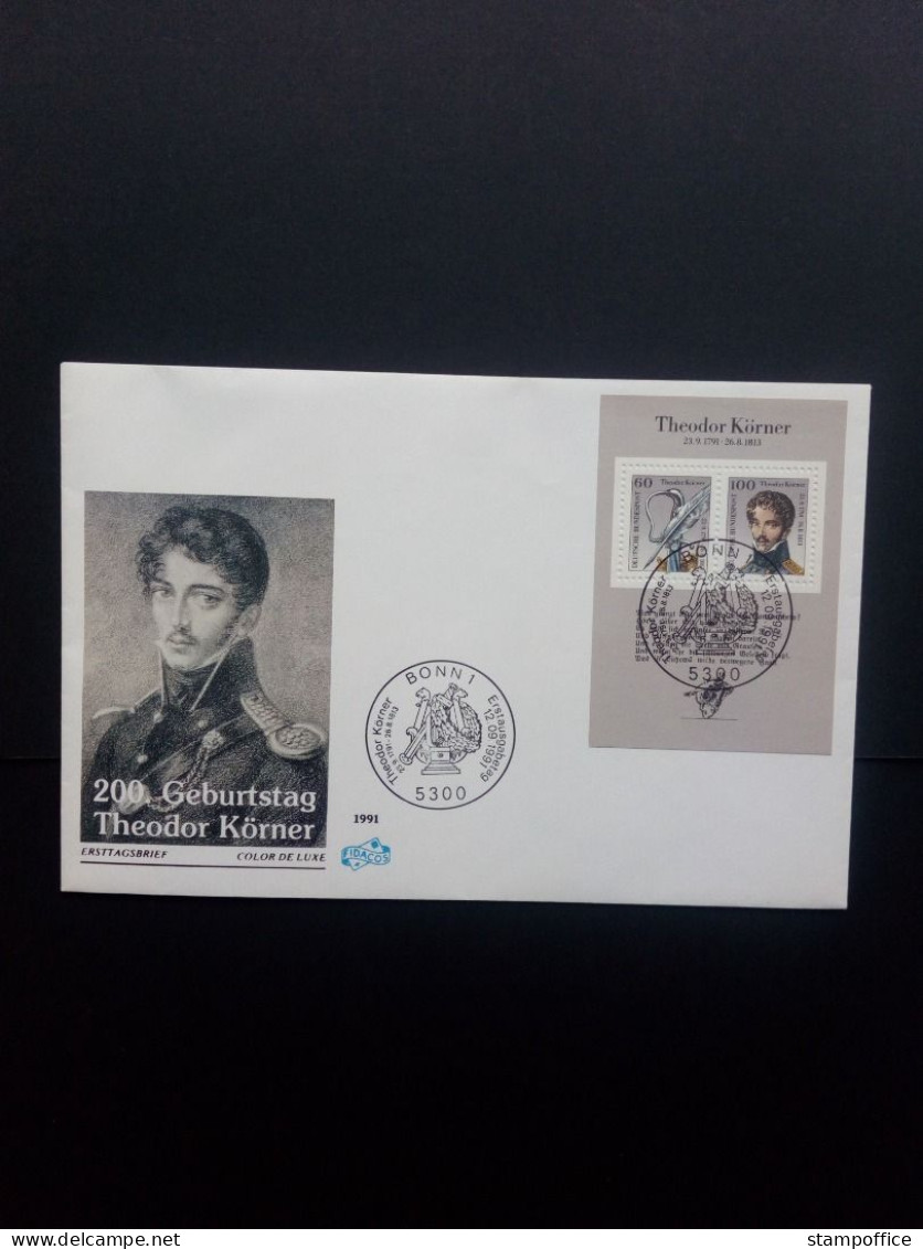 DEUTSCHLAND BLOCK 25 FDC(FIDACOS) THEODOR KÖRNER SCHRIFTSTELLER 1991 - Other & Unclassified