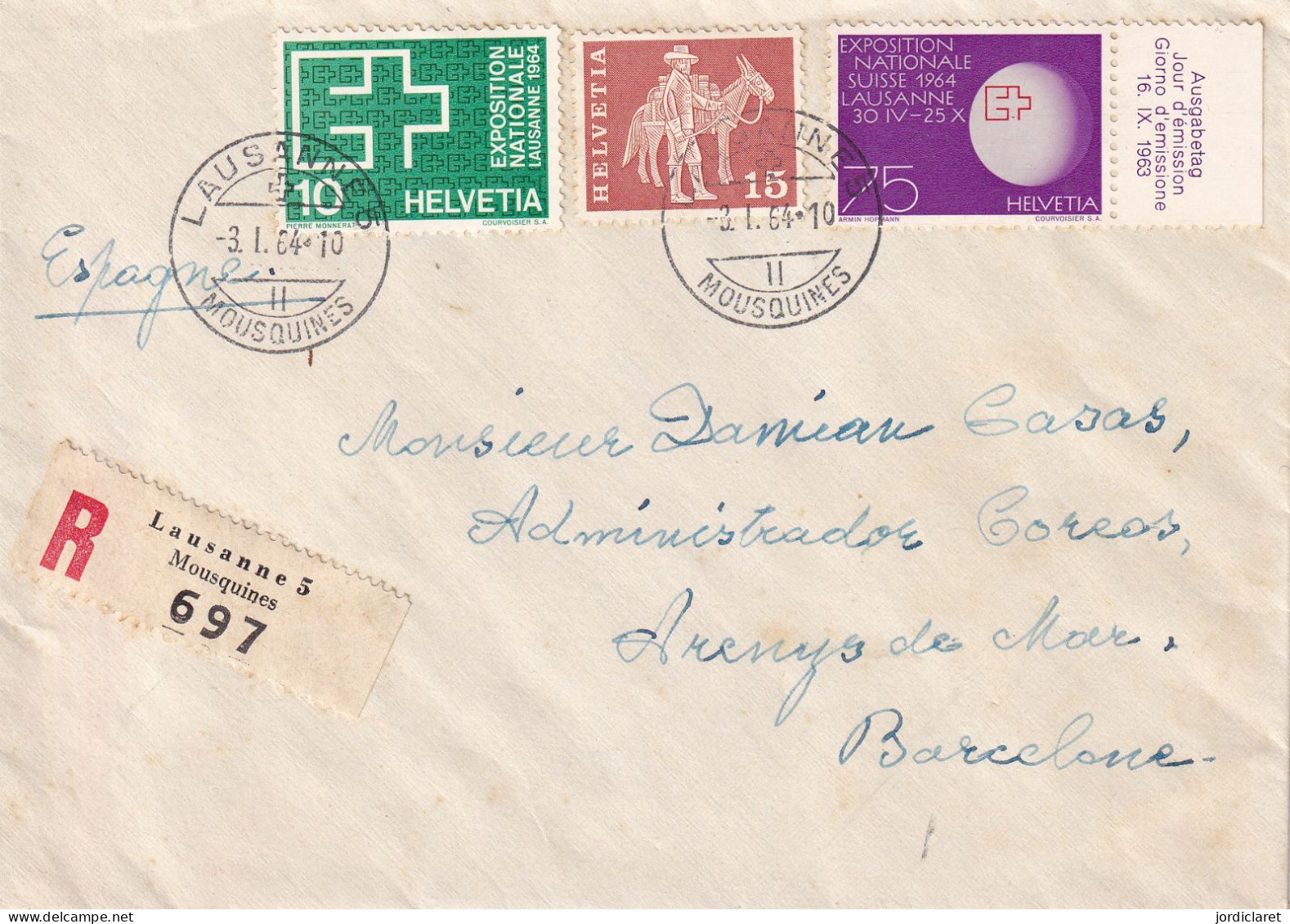 LETTER 1964  REGISTERED LAUSANNE - Covers & Documents