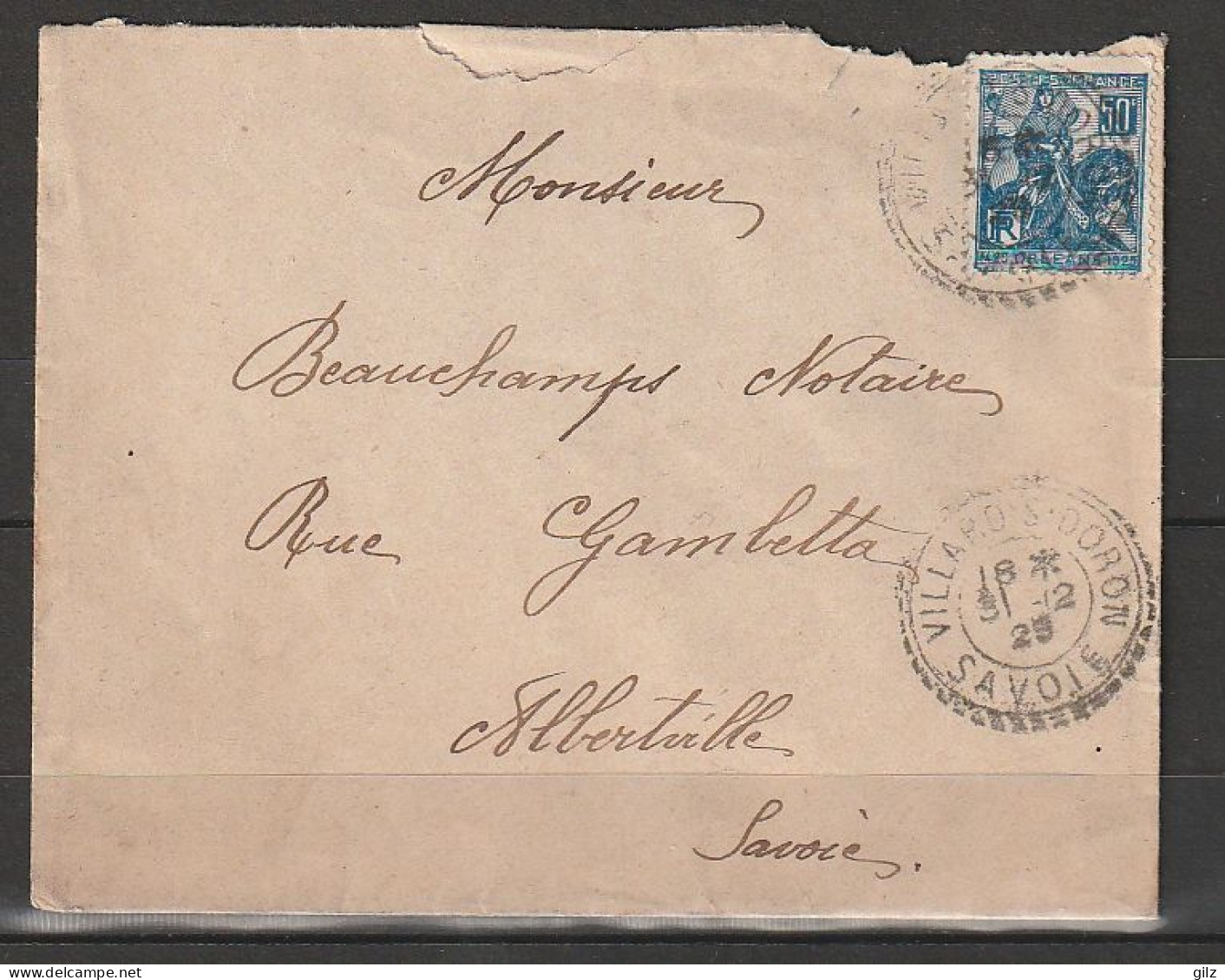 Lettre Avec Timbre Jeanne D'Arc YT 257 Seul Sur Lettre1929 Villardsur Doron --->Alberville - Lettres & Documents