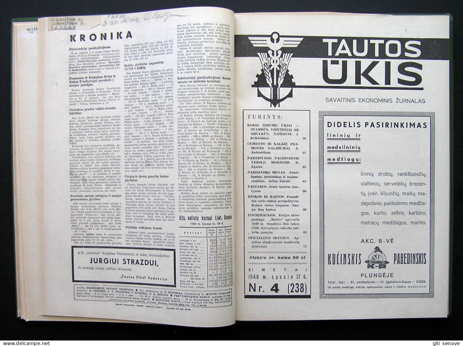 Lithuanian Magazine / Tautos ūkis 1940 - Informations Générales