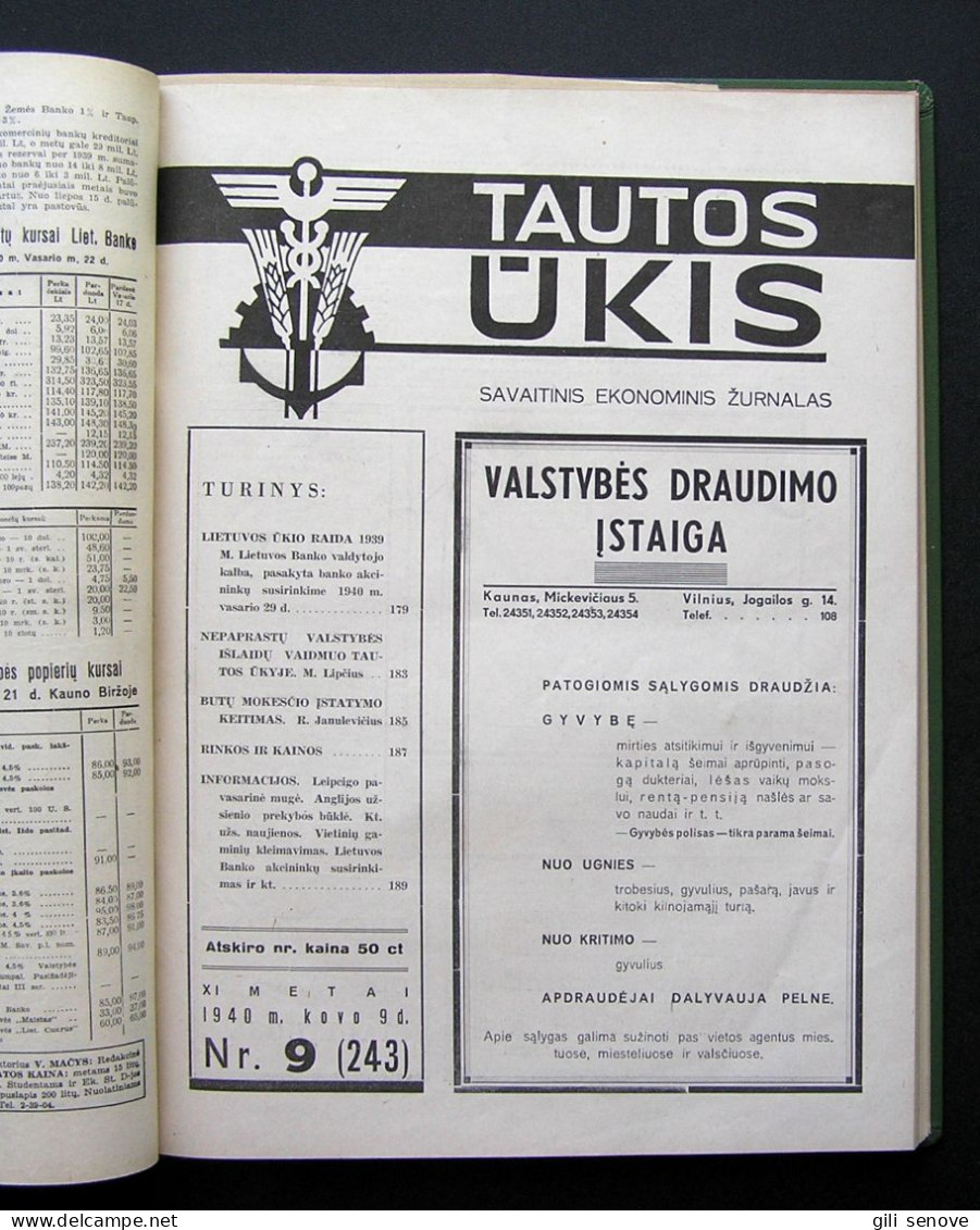 Lithuanian Magazine / Tautos ūkis 1940 - Informations Générales