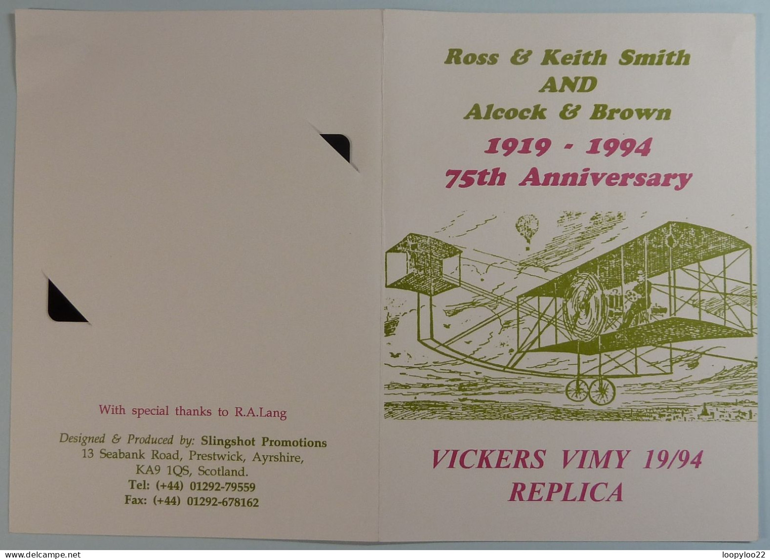 UK - BT - L&G - Vickers Vimy Replica - Smith Alcock & Brown - BTG435 - 405K - 500ex - Limited Edition - Mint In Folder - BT General Issues
