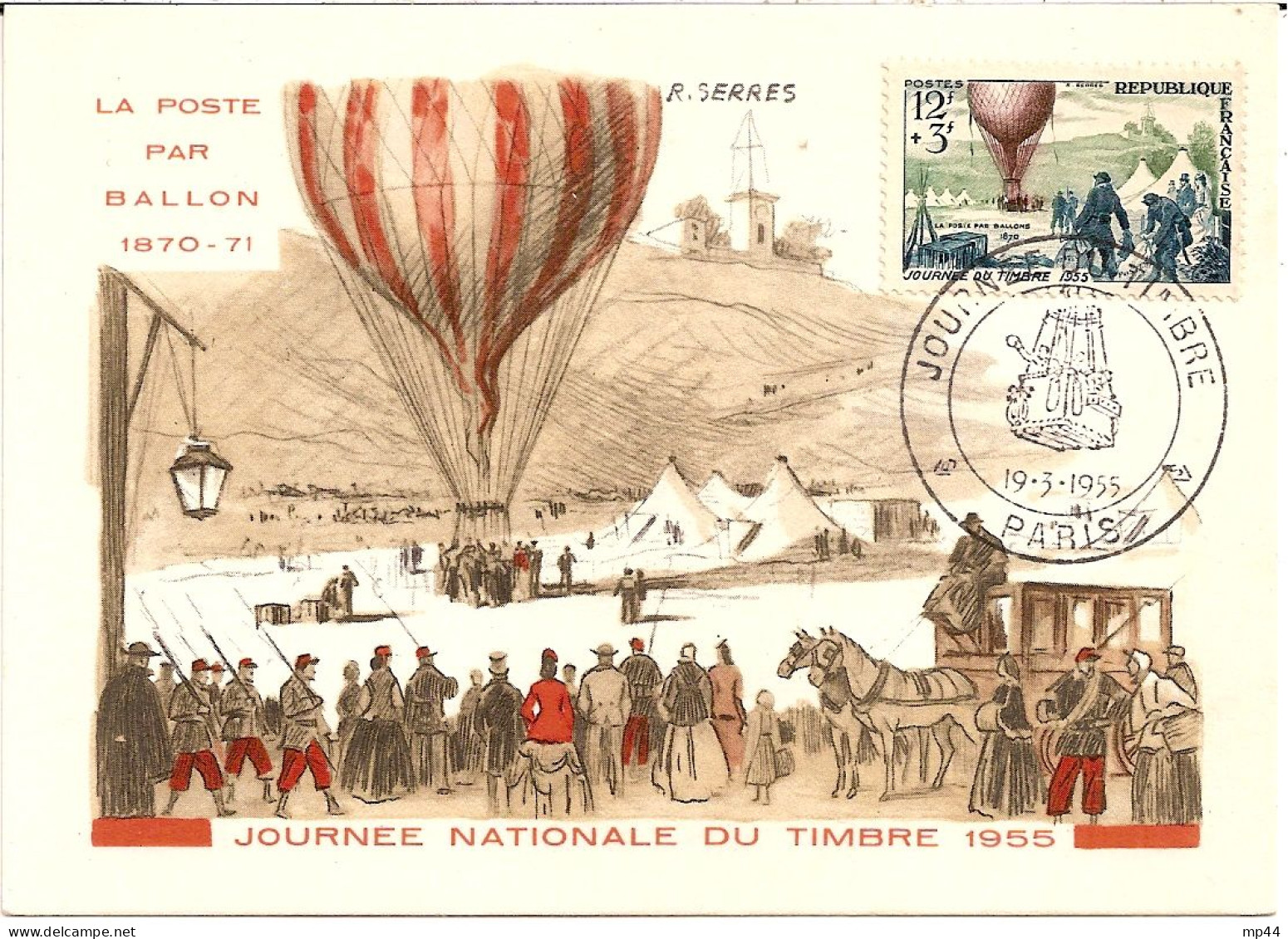 2I10 --- FDC 1er Jour PARIS Journée Du Timbre 1955 Ballon-Monté - Gedenkstempel