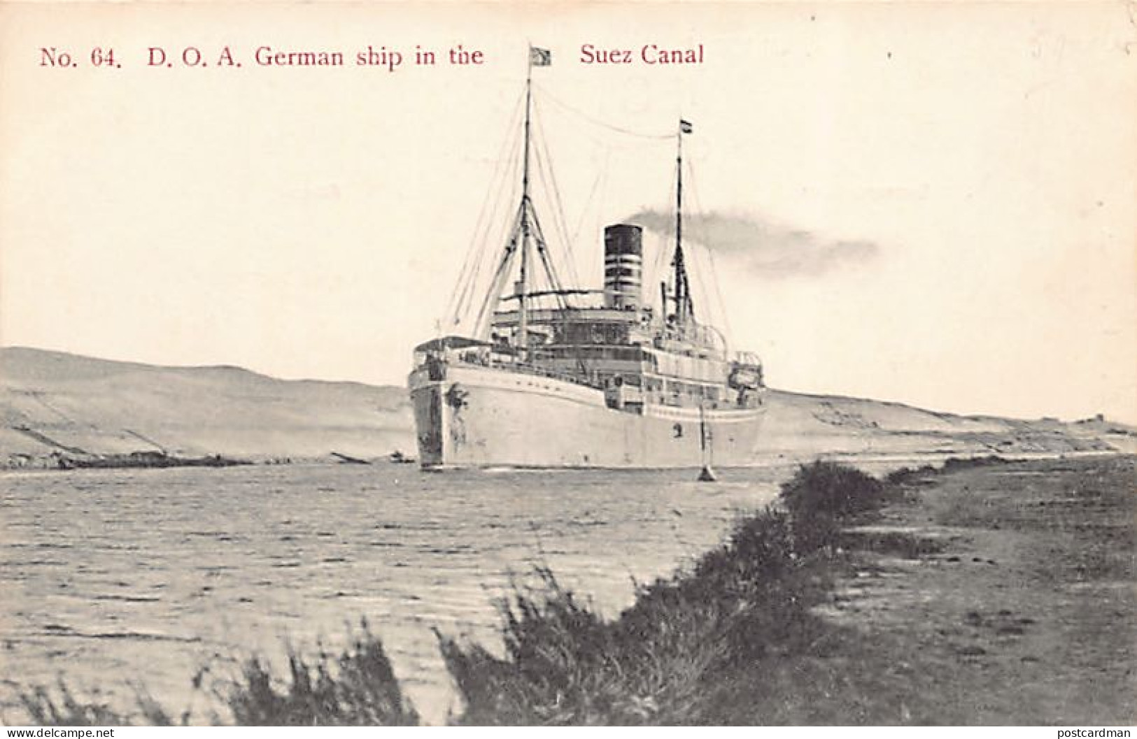 Egypt - Deutsche Ost-Afrika Linie Cargo Ship In The Suez Canal - Publ. J. S. Antippa & Co.  - Suez