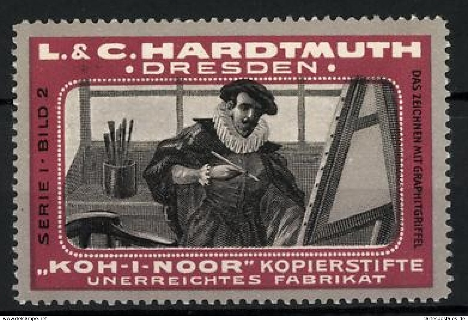 Reklamemarke Koh-i-Noor Kopierstifte, Unerreichtes Fabrikat, L&C. Hardtmuth, Budweis, Serie I, Bild 5  - Erinnophilie