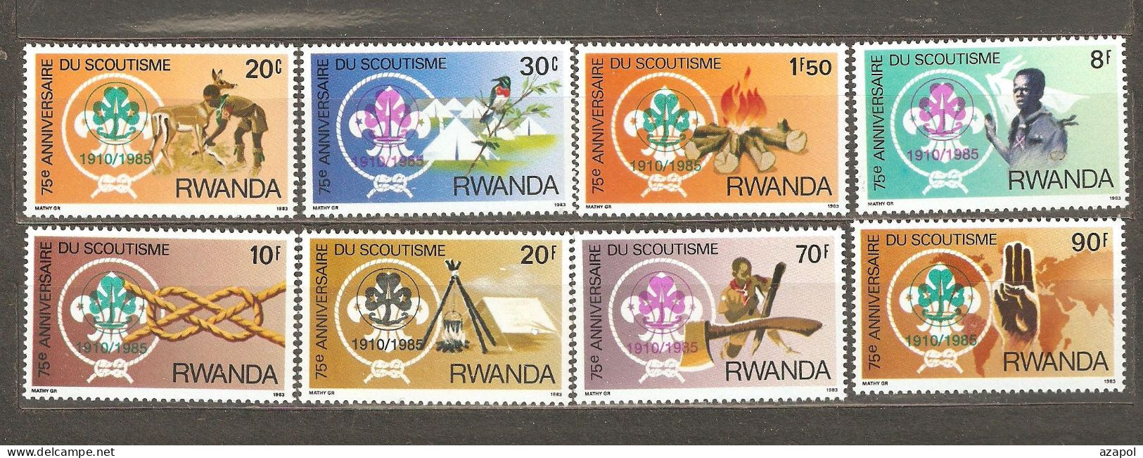 Rwanda: Full Set Of 8 Mint Stamps - Overprint, Girl Guide Movement, 1985, Mi#1318-25, MNH - Unused Stamps