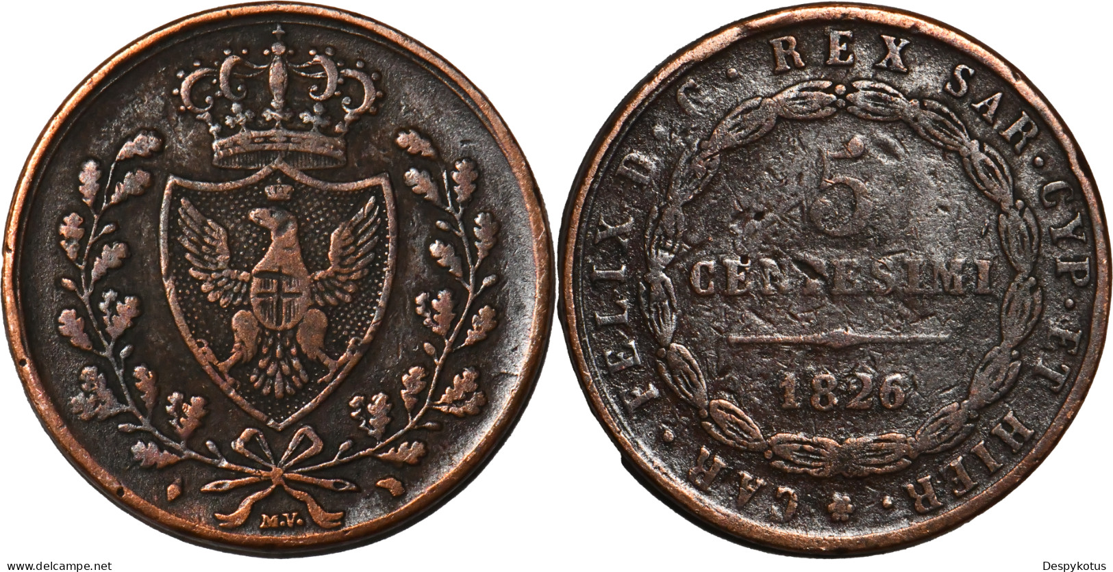 ITALIE - Piémont Sardaigne - 1826 - 5 Centesimi - Charles Félix - 19-244 - Italian Piedmont-Sardinia-Savoie