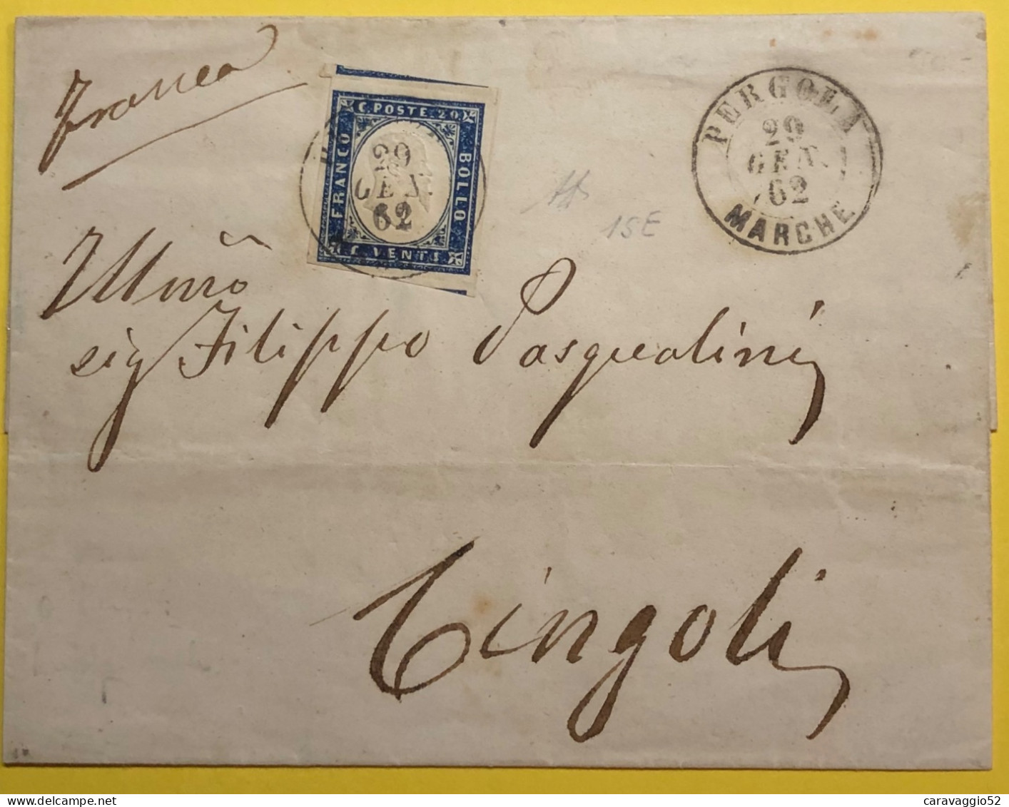1862 PERGOLA 20 CENT X CINGOLI - Sardaigne