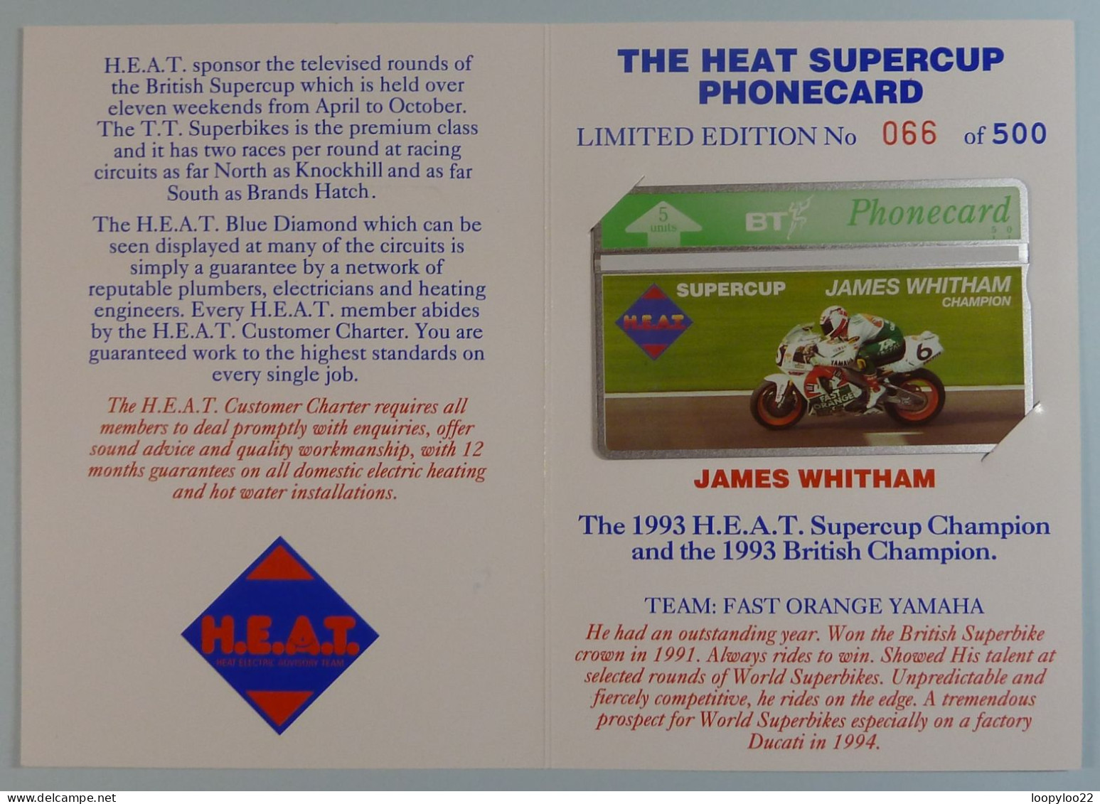 UK - BT - L&G - Heat Supercup - James Whitham - 404F - BTG282 - Limited Edition In Folder - 500ex - Mint - BT Private