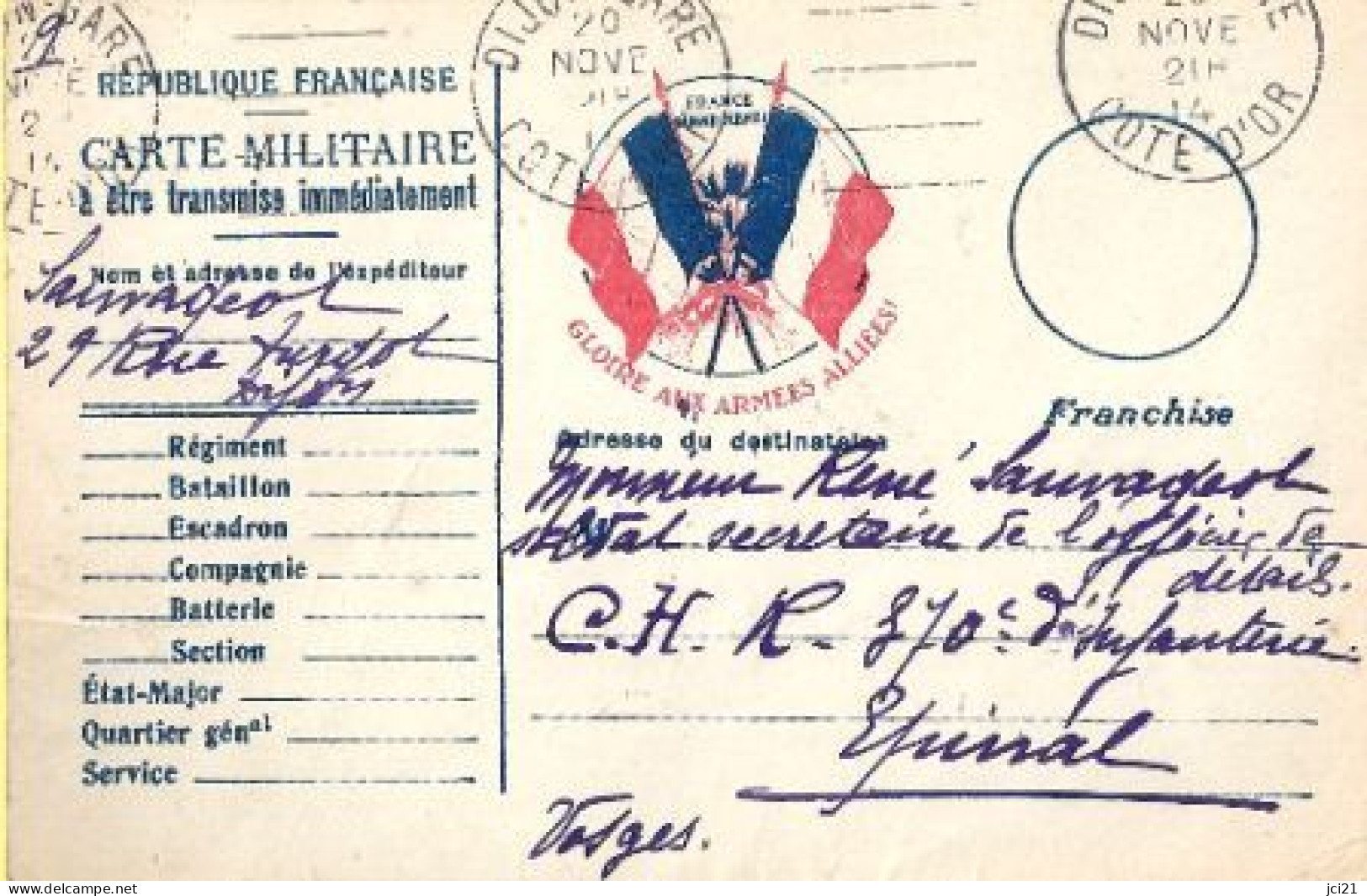 CP - FM " GLOIRE AUX ARMÉES ALLIÉES " DIJON GARE (AN-764)_CPM4A ET B - Guerre 1914-18