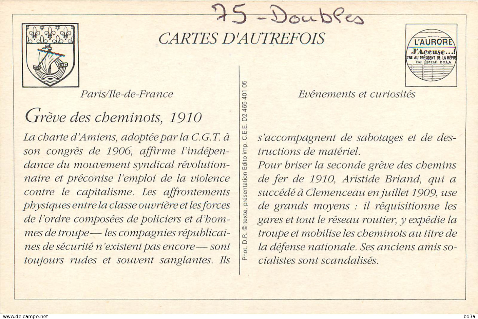 GREVE DES CHEMINOTS 1910 REPRODUCTION  - Sonstige & Ohne Zuordnung