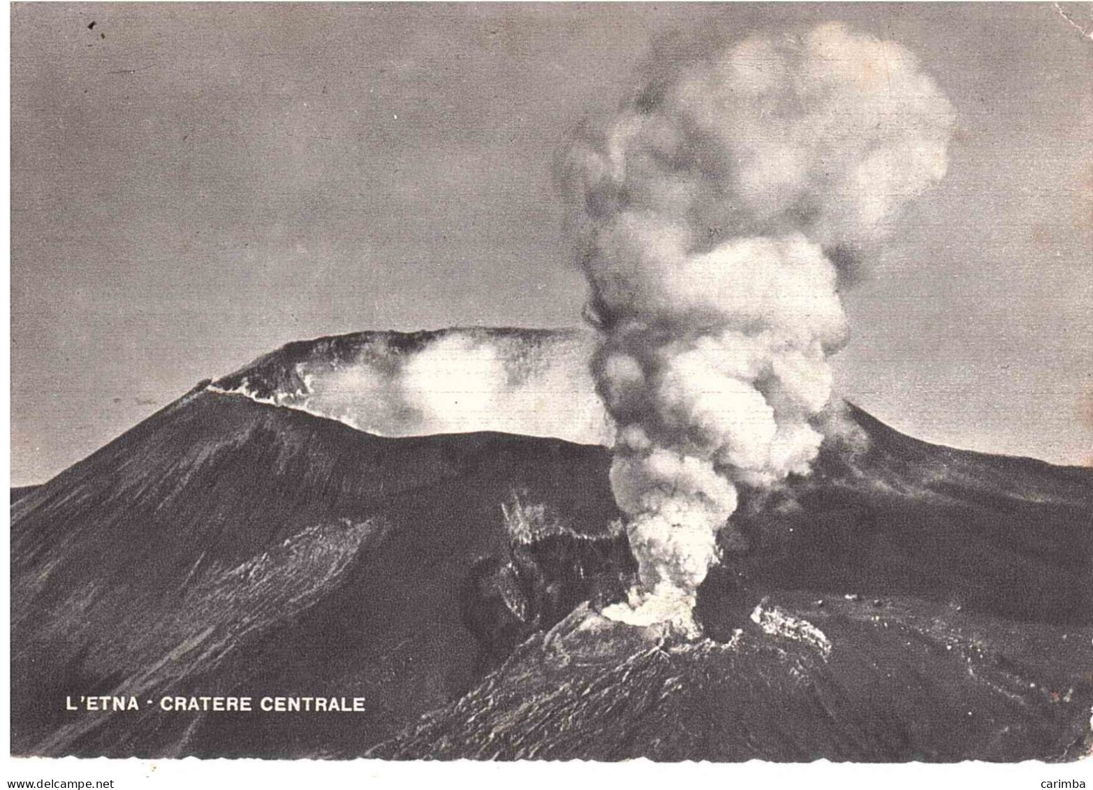 CARTOLINA ETNA CRATERE CENTRALE CON ANNULLO TARGHETTA MARGARINA SPADARO VENTURA - Catania