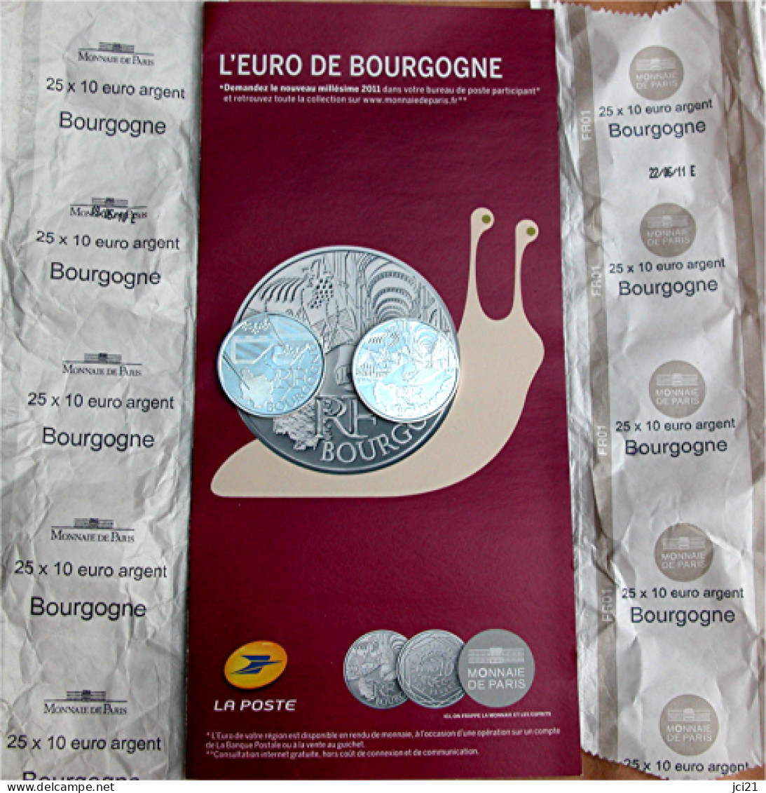 Lot De 2 Pièces De 10 Euros Argent  "BOURGOGNE 2010 Et 2011" + 1 Flyer + 2 Papier Rouleau (Scann Avers Et Revers)_numi10 - France