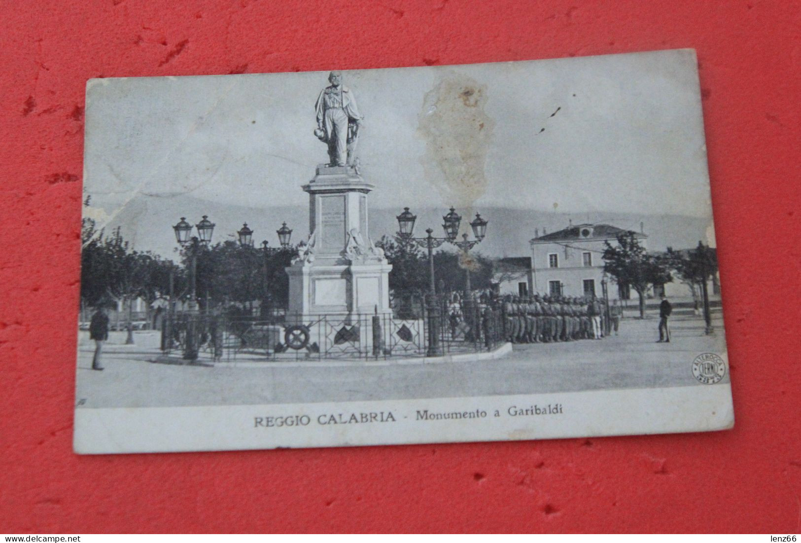 Reggio Calabria Monumento A Garibaldi Con Militari In Plotone 1913 - Reggio Calabria