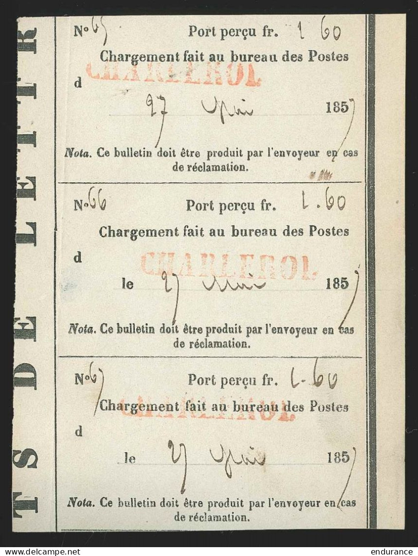 3  Bulletins De Chargement 1857 Avec Marque Rouge CHARLEROI - 1849-1865 Medaillons (Varia)