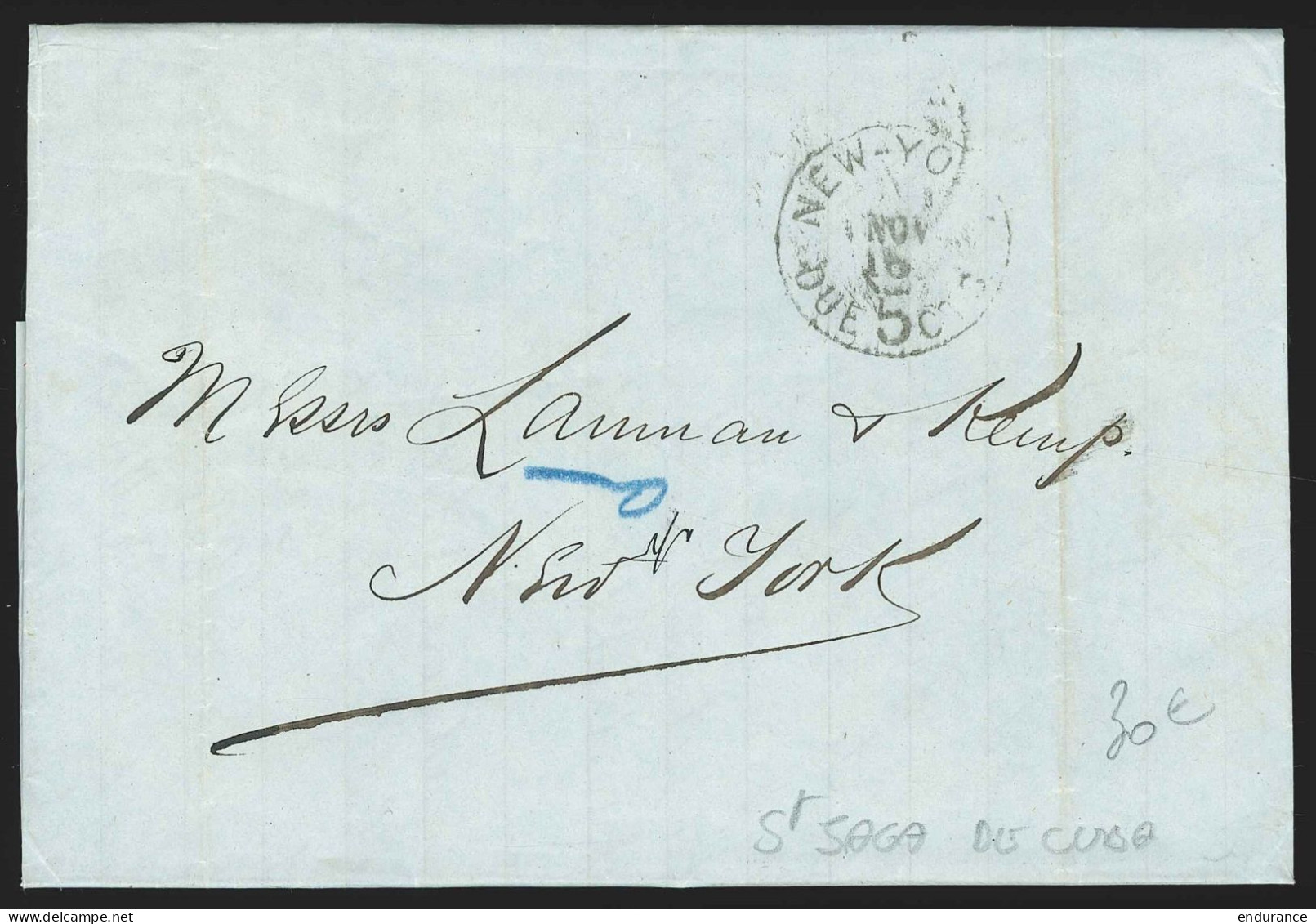 L. De Santiago De Cuba 1875 Pour Càd NEW-YORK/DUE 5CENTS  - Prefilatelia