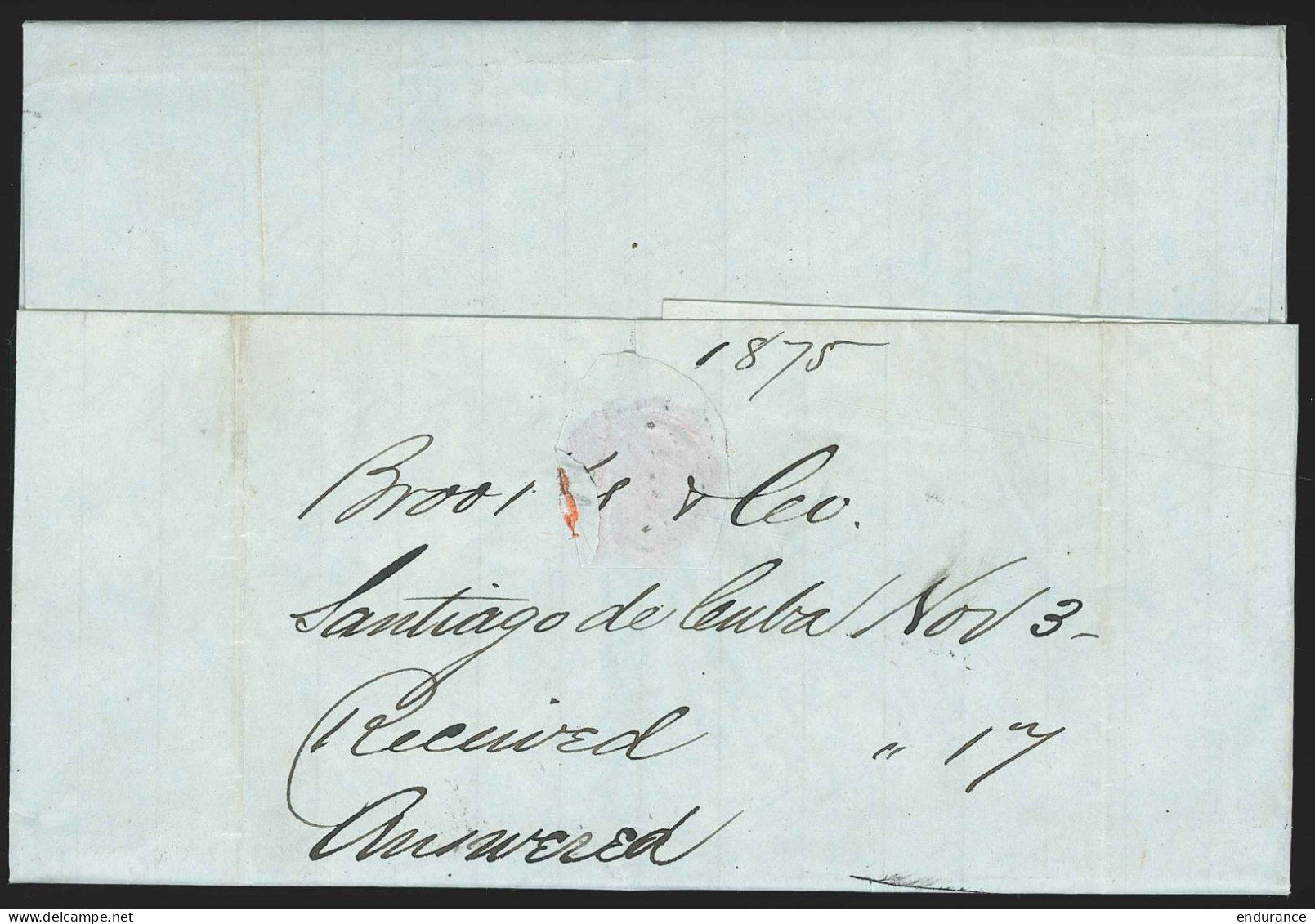 L. De Santiago De Cuba 1875 Pour Càd NEW-YORK/DUE 5CENTS  - Prephilately