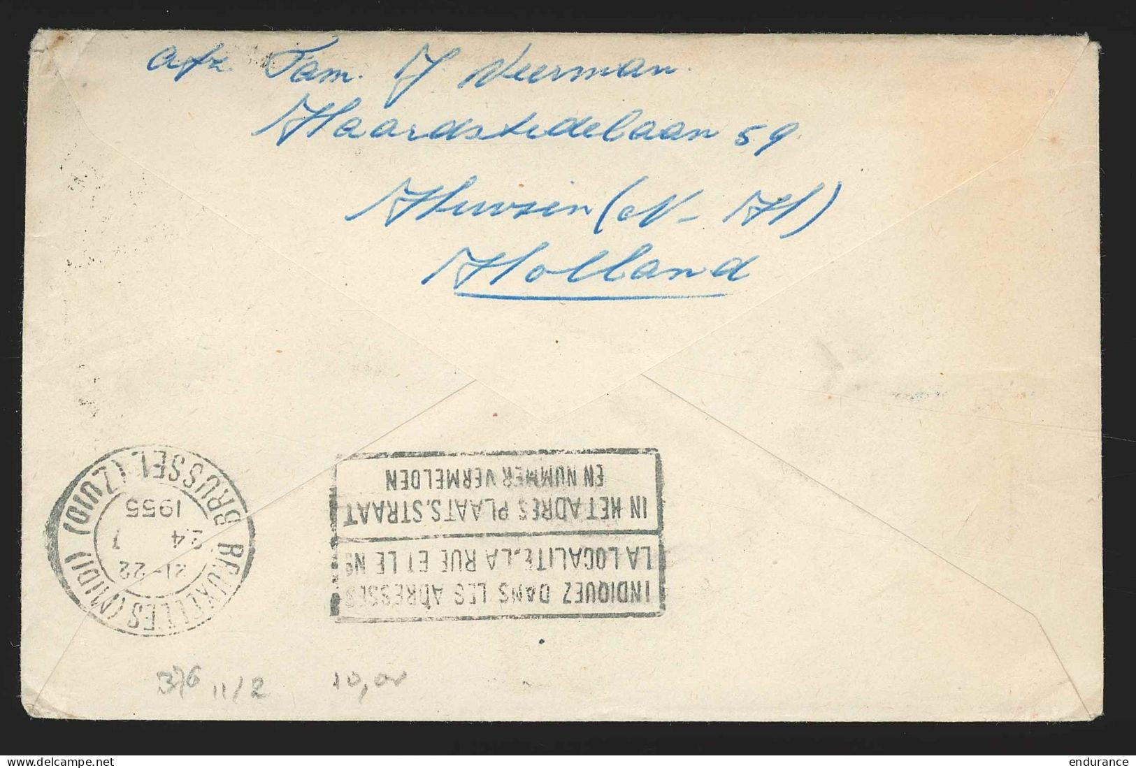 Envel. Gelukwens-Telegram Affr. 10c Rouge De HUIZEN (N.H)/1955 Pour Bruxelles - Covers & Documents