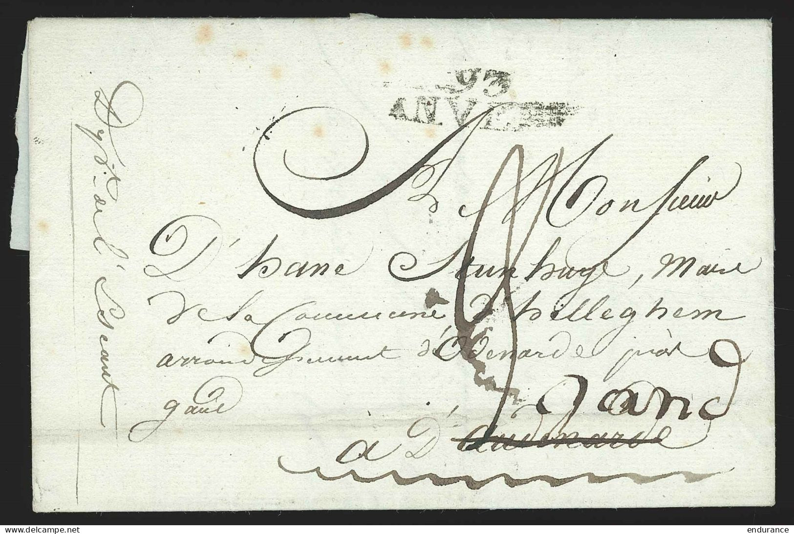 L 93/ANVERS Réexpéd Vers Gand Avec Au Dos "Deb D' 92/AUDENAERDE/ 14 … 1810 Par Gand". - 1794-1814 (Période Française)