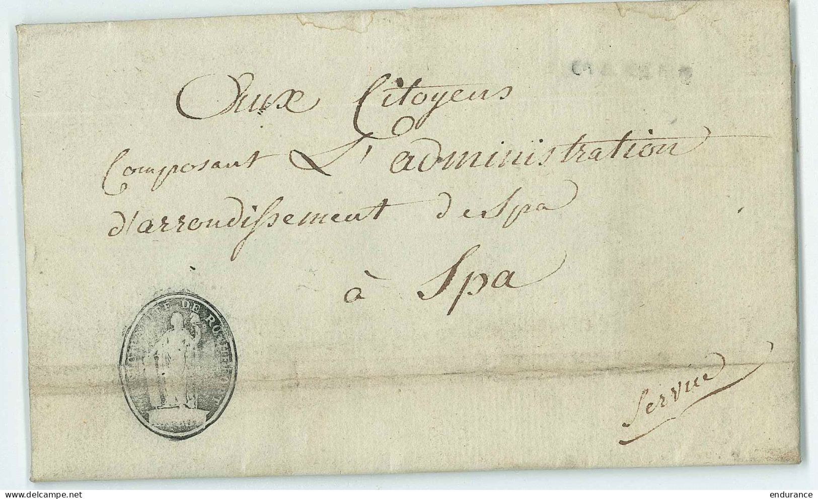 L. Datée De Rochefort An 3 Avec Marque MARCHE En Franchise Pour Spa. + Cachet Administratif De Rochefort - 1794-1814 (Période Française)