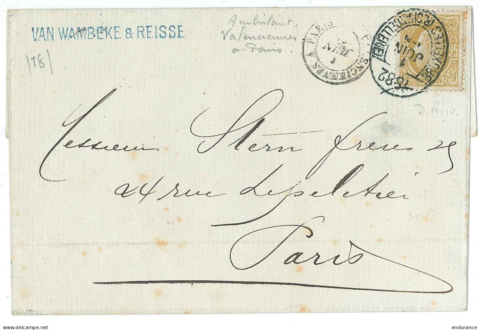 L. Affr. N°32 Oval 1882/BRUXELLES (R. CHANCELLERIE) Pour Paris - 1869-1883 Leopold II.