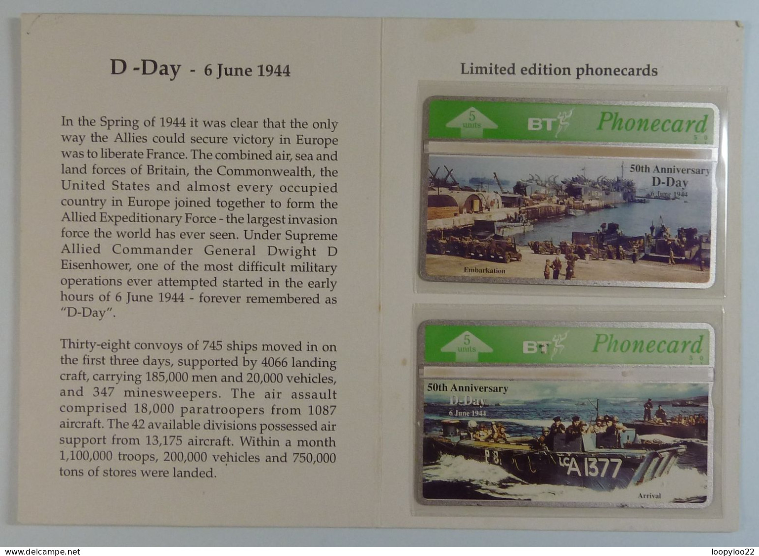 UK - BT - L&G - 50th Anniversary - D-DAY - 1944 - 405B & Without Control - 500ex - Limited Edition - Mint In Folder - BT Allgemeine
