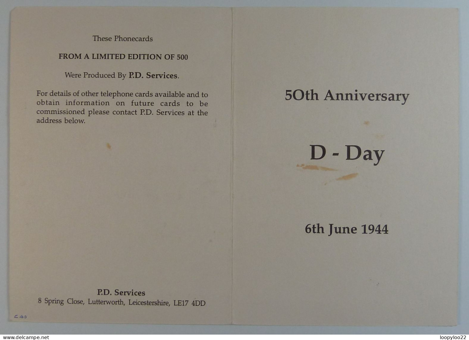 UK - BT - L&G - 50th Anniversary - D-DAY - 1944 - 405B & Without Control - 500ex - Limited Edition - Mint In Folder - BT General Issues