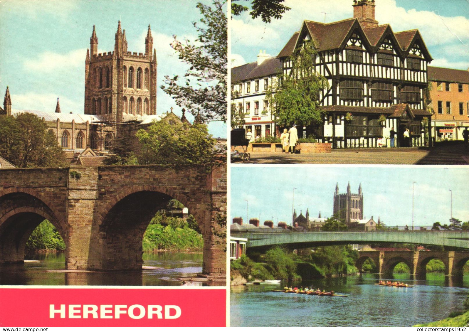 HEREFORD, ENGLAND, MULTIPLE VIEWS, BRIDGE, ARCHITECTURE, CATHEDRAL, BOAT, UNITED KINGDOM, POSTCARD - Herefordshire