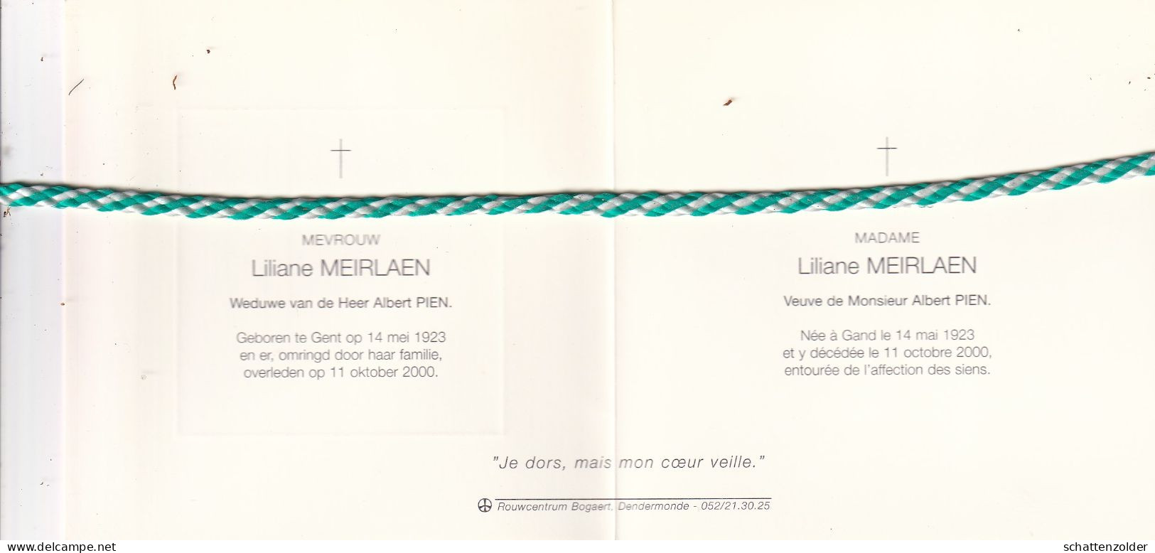Liliane Meirlaen-Pien, Gent 1923, 2000. Foto - Décès