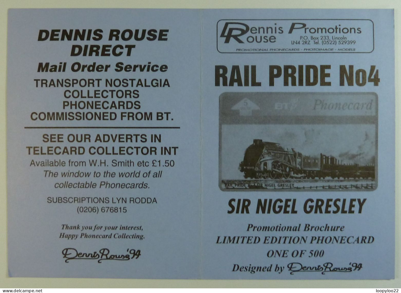UK - BT - L&G - Rail Pride - Sir Nigel Gresley - 450G - Rennis Rouse Prom - 500ex - Limited Edition - Mint In Folder - BT Allgemeine