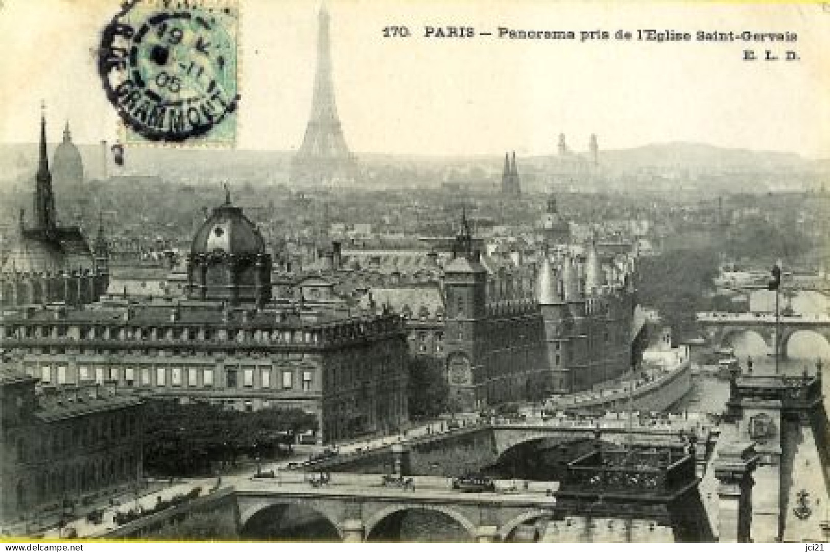 CPA - 75 PARIS - PANORAMA PRIS DE L'EGLISE SAINT GERVAIS [TOUR EIFFEL, PONTS, SEINE, TRAMWAY] (100)_CP66 - Louvre