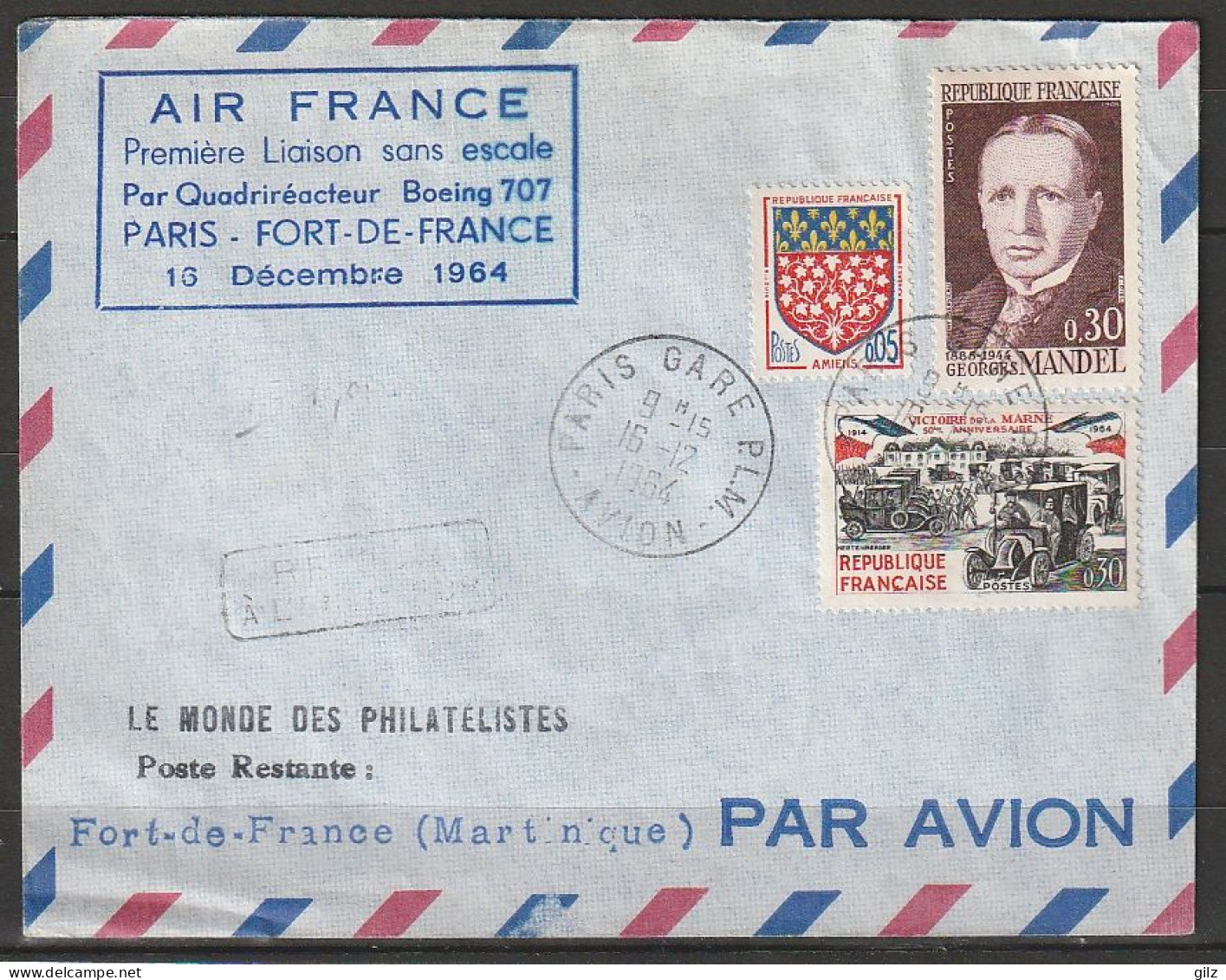 France Lettre Par Avion Paris--->Fort De France 16.02.1964 Tp Yv:1352.1423.1429 - Covers & Documents